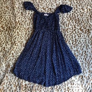 Dress - blue w/ white polka dots